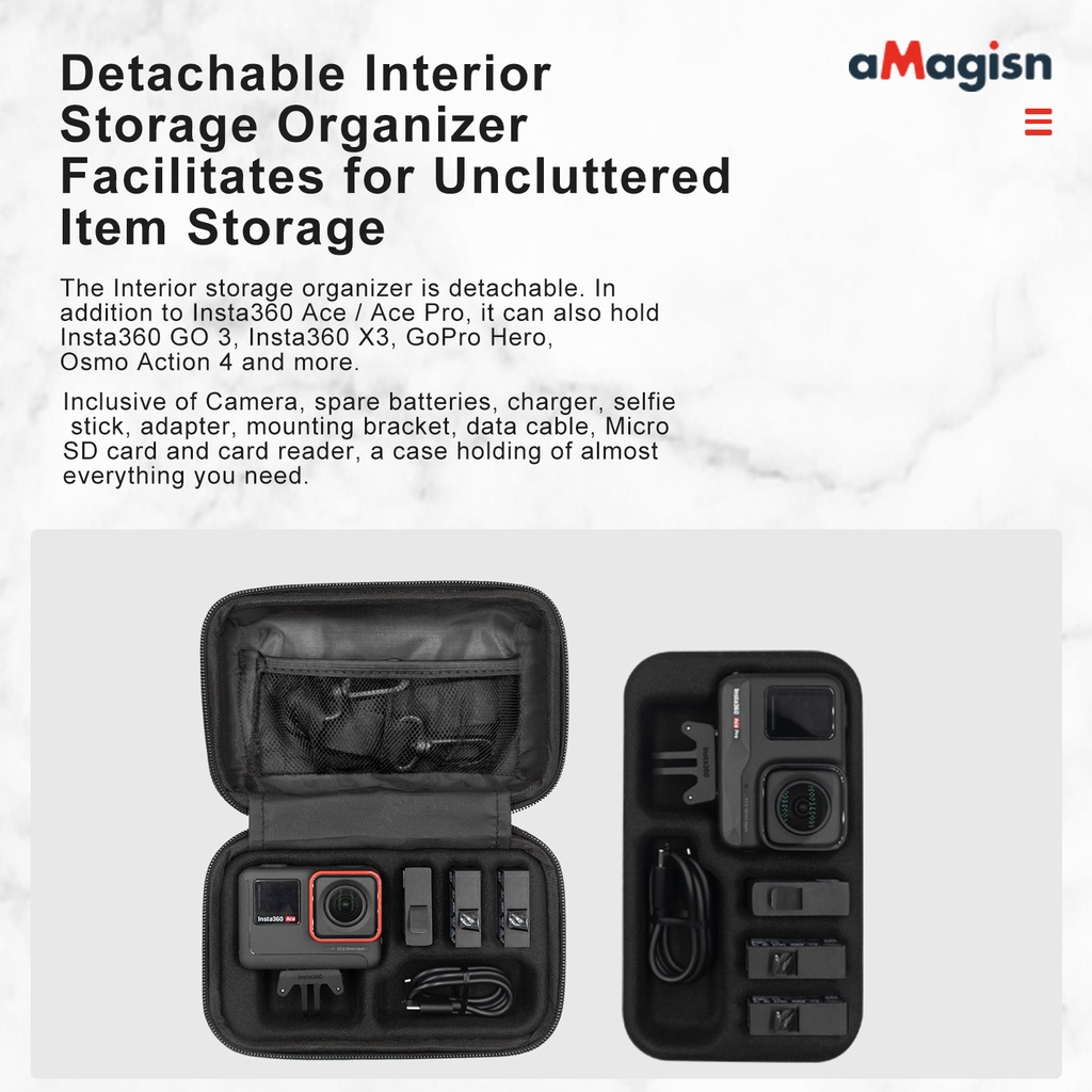Amagisn สําหรับ Insta360 Ace/Ace Pro/Ace Pro 2 กระเป๋าเก็บของขนาดเล็กสําหรับอุปกรณ์ป้องกันกีฬากล้องอุปกรณ์เสริม