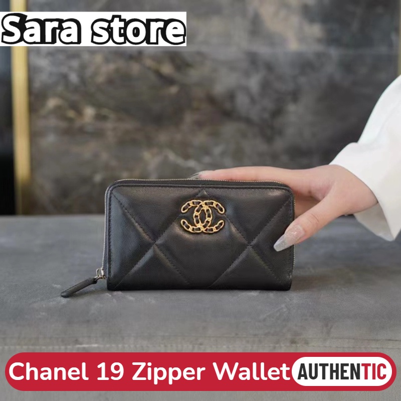 ชาแนล Chanel 19 Zipper Wallet Lambskin หนังลูกแกะ กระเป๋าสตางค์ซิป Black