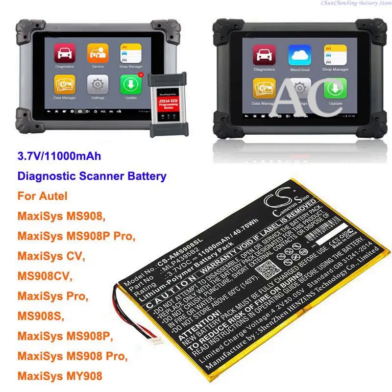 AC CameronSino 11000mAh Diagnostic Scanner Battery for Autel MaxiSys MS908,MaxiSys MS908P Pro, MS908