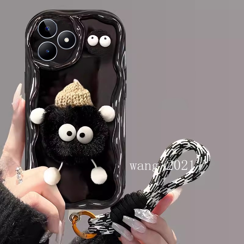 ปลอกสําหรับrealme GT6 RealmeGT6T Realme GT 6 6T GT Master Editionสไตล์สามมิติPlushถ่านหินคู่เคสโทรศัพท์พร้อมเชือกเส้นเล็กเลนส์ป้องกันกันกระแทกปกอ่อน