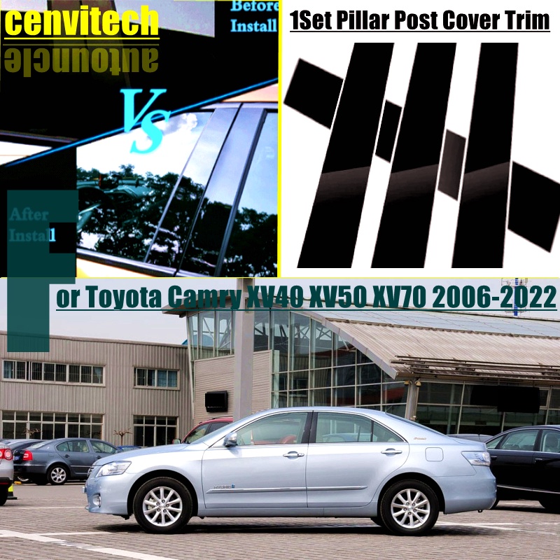 สติกเกอร์ติดเสาประตู หน้าต่างรถยนต์ สีดําเงา สําหรับ Toyota Camry XV40 XV50 XV70 2006-2022 6 ชิ้น