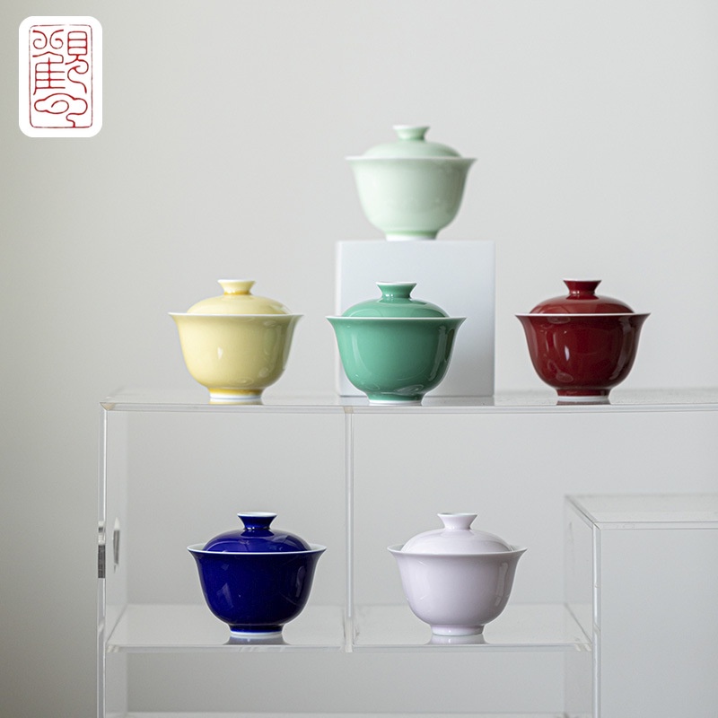 [กวนหยุน] แร่ดิบเคลือบสีฝาครอบชามยางบางหยกโคลนชุดน้ําชาเซรามิกชามชาครัวเรือนที่เรียบง่ายกังฟูชาชุดปกชาม