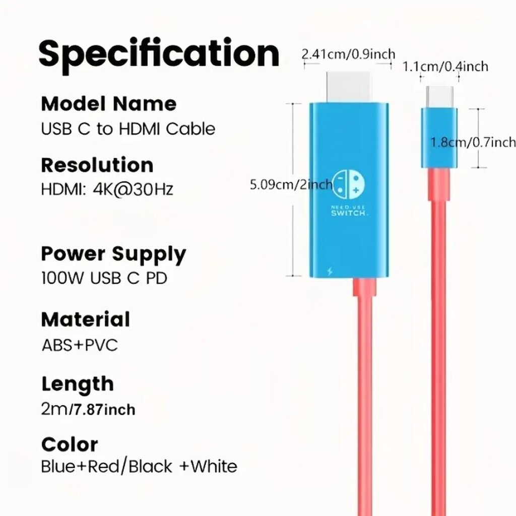 สาย HDMI ใช้แทน DOCK พกพาสะดวก สำหรับเครื่องเกม Nintendo Switch รองรับ 4K 100W PD