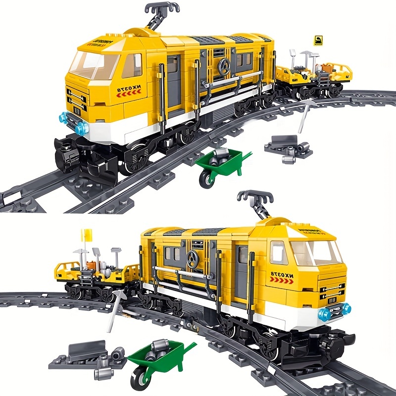 โมเดลรถไฟของเล่น สีเหลือง ขนาดเล็ก เพื่อการเรียนรู้ สําหรับเด็ก 431 ชิ้น