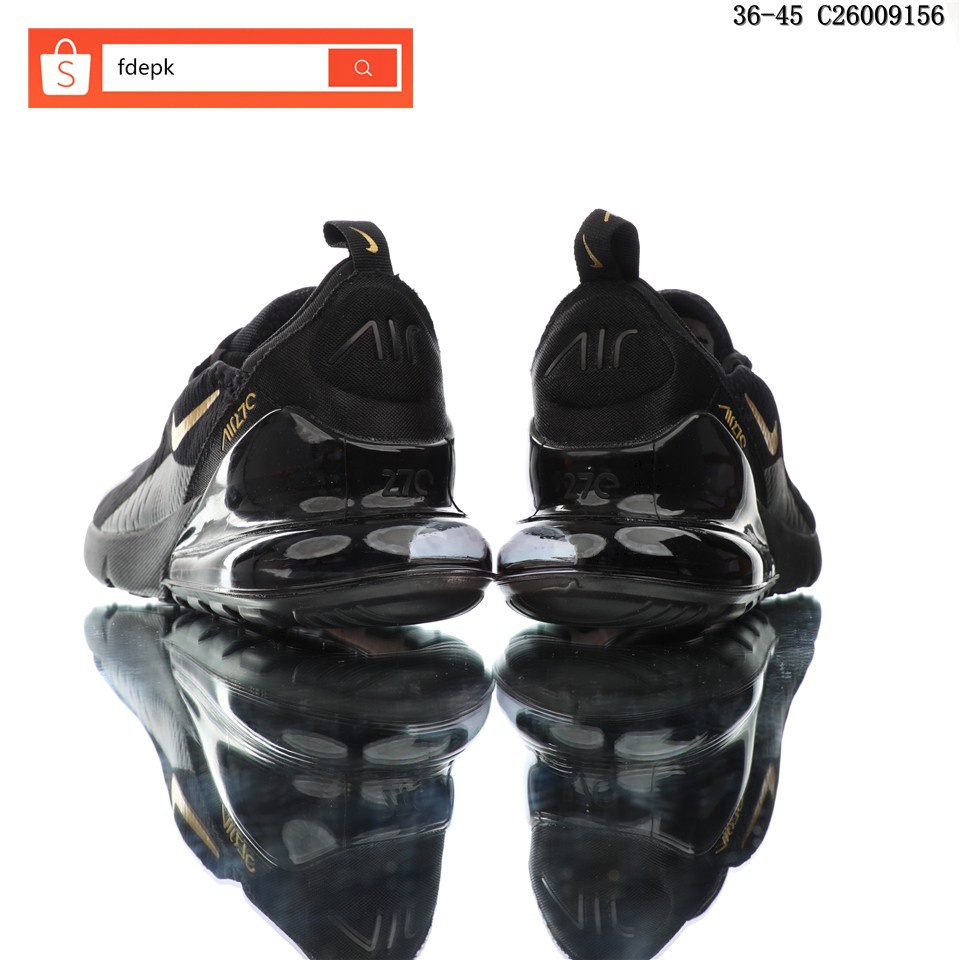 Nike Air Max 270 PRM LEA เบาะลมสีดำรองเท้ากีฬาระบายอากาศสำหรับผู้ชายและผู้หญิงของแท้ 100% แฟชั่น