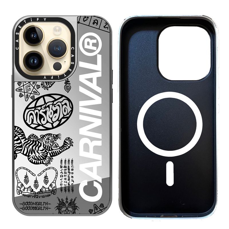 เคสโทรศัพท์มือถือแบบแข็ง ผิวด้าน ผิวด้าน แม่เหล็ก ลายโลโก้ Carnival สีดํา สีเงิน พร้อมกล่อง สําหรับ IPhone 15 14 13 12 Pro Max Plus