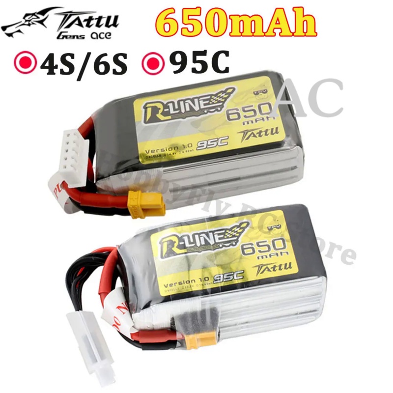 AC Gens Ace Tattu R-Line 1.0 LiPo Rechargeable Battery 650mAh 14.8V 22.2V 95C 4S 6S RC Battery W/XT3
