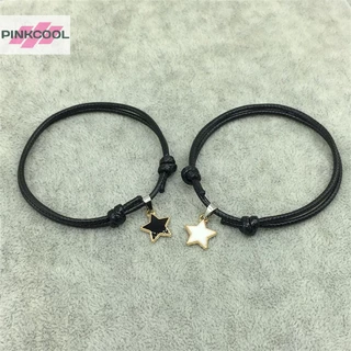 Pinkcool 2 ชิ้น / เซต แฟชั่น คู่รัก สร้อยข้อมือ เชือกสีดํา จี้หัวใจ สร้อยข้อมือ สําหรับผู้หญิง ผู้ชาย คู่รัก สร้อยข้อมือ เครื่องประดับ ของขวัญ ขายดี