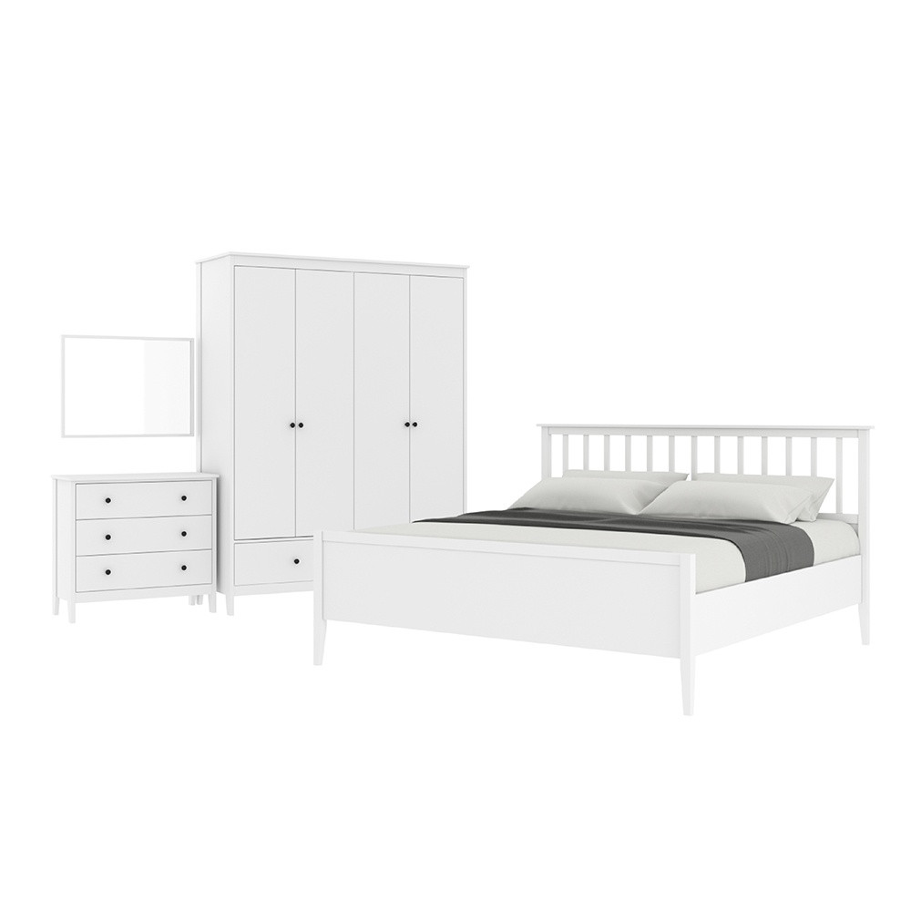 INDEX LIVING MALL ชุดห้องนอน รุ่นซานโตรินี ขนาด 6 ฟุต (เตียง, ตู้เสื้อผ้า 4 บาน, ตู้ 3 ลิ้นชัก, กระจกเงา) - สีขาว