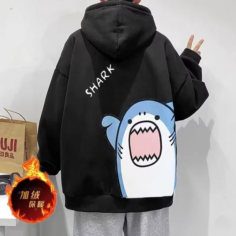 พร้อมส่ง🔥⚜️เสื้อฮู้ด Oversize🏆M-5XL เสื้อกันหนาว มีฮู้ด พิมพ์ลายการ์ตูนปลาฉลาม ขนาดใหญ่ สไตล์อเมริกัน แฟชั่นฤดูใบไม้ร่วง สําหรับผู้ชาย
