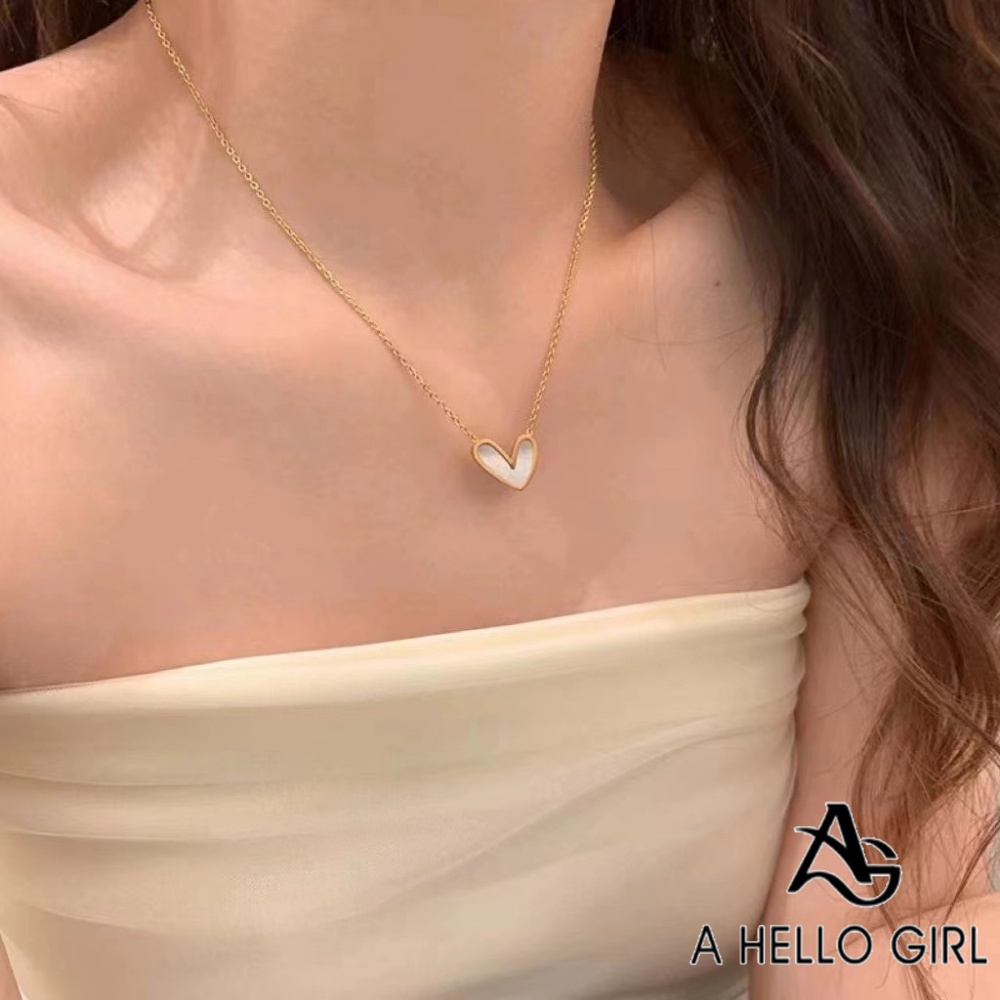 A HELLO GIRL สร้อยคอโซ่ จี้รูปหัวใจ สีทอง สไตล์เกาหลี หรูหรา เรียบง่าย เครื่องประดับแฟชั่น สําหรับผู้หญิง