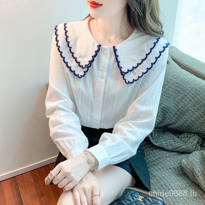 เสื้อเชิ้ตแขนยาว ผ้าชีฟอง คอตุ๊กตาคู่ สําหรับผู้หญิง 62AK
