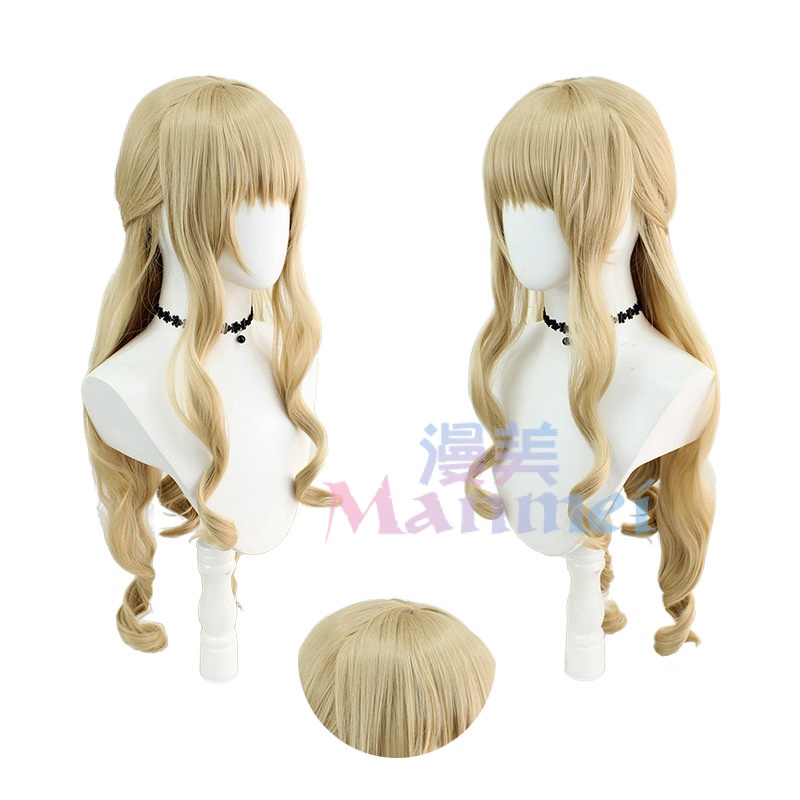 【Manmei】Genshin Impact Fontaine Navia Cosplay Wig 95cm Long Curly Linen Gold Hair Anime Cosplay Wig 