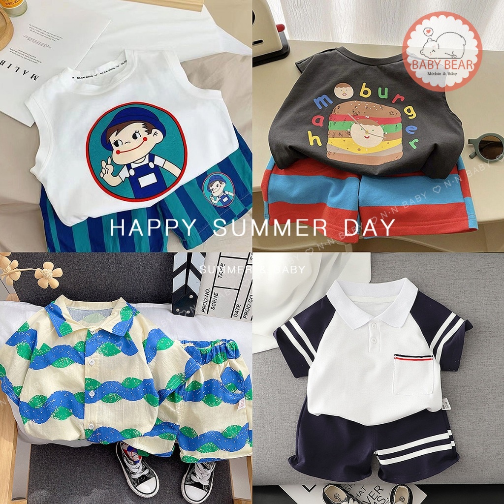 ชุดเด็กผู้ชาย เสื้อโปโล+กางเกงขาสั้น ชุดเข้าเซท 2 ชิ้น สำหรับเด็กผู้ชาย