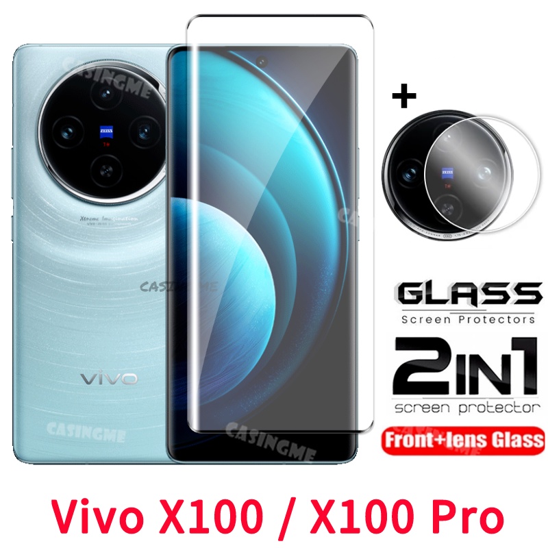 Vivo X200 5G X100Proฟิล์มโค้ง 2 ใน 1 ป้องกันหน้าจอคลุมทั้งหมดกระจกนิรภัยสําหรับVivo X100 X100Pro Viv