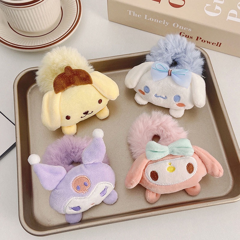 SANRIO ยางมัดผม รูปการ์ตูนสุนัขชินนาม่อน ซานริโอ้ คุโรมิ หางม้าสูง sanrio ลายการ์ตูนสุนัข ที่คาดผม ผ้ากํามะหยี่ขนนิ่ม ลายการ์ตูน Melody Pudding Dog Yugui Dog Influencer สําหรับเด็กผู้หญิง