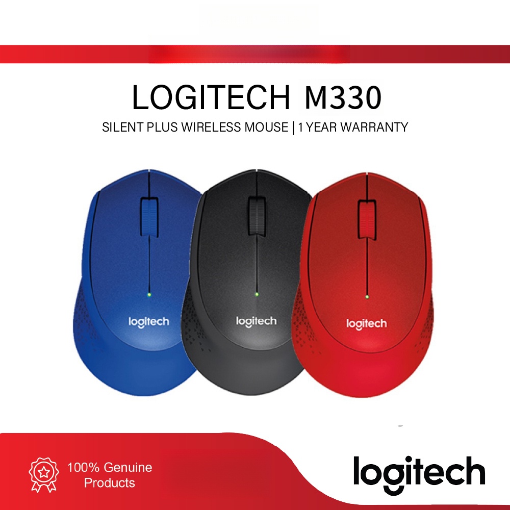 Logitech M330 Silent Plus เมาส์ไร้สาย 2.4 GHz พร้อมตัวรับสัญญาณนาโน USB 1000 DPI ติดตามออปติคอล 3 ปุ่ม 18 เดือน
