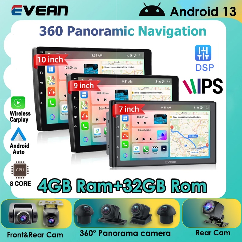 8 Core จอแอนดรอย ระบบนำทางแบบพาโนรามา 360 องศา (4G Ram + 32Rom) จอแอนดรอยด์ Android 13 จอ 2din 7/9/10นิ้ว จอ android รถยนต์