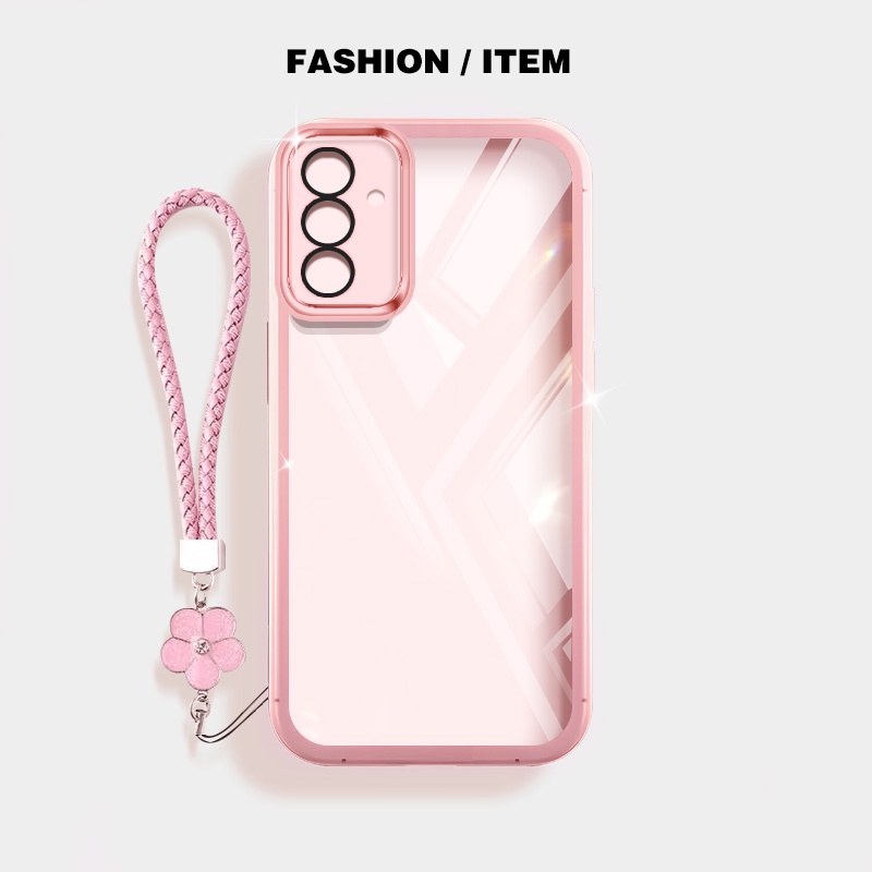 เคสโทรศัพท์มือถือ ซิลิโคนนิ่ม ใส กันกระแทก ลายดอกไม้ พร้อมสายคล้อง สําหรับ Samsung Galaxy A13 A14 A25 A34 A54 M54 M14 5G A13 A14 A24 A04S 4G