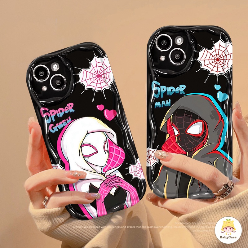 คู่รักการ์ตูนสาวน่ารักเด็กผู้ชาย Spiderman กรณีโทรศัพท์เข้ากันได้ iPhone 11 15 13 12 14 Pro Max 7 8 Plus X XR XS Max SE