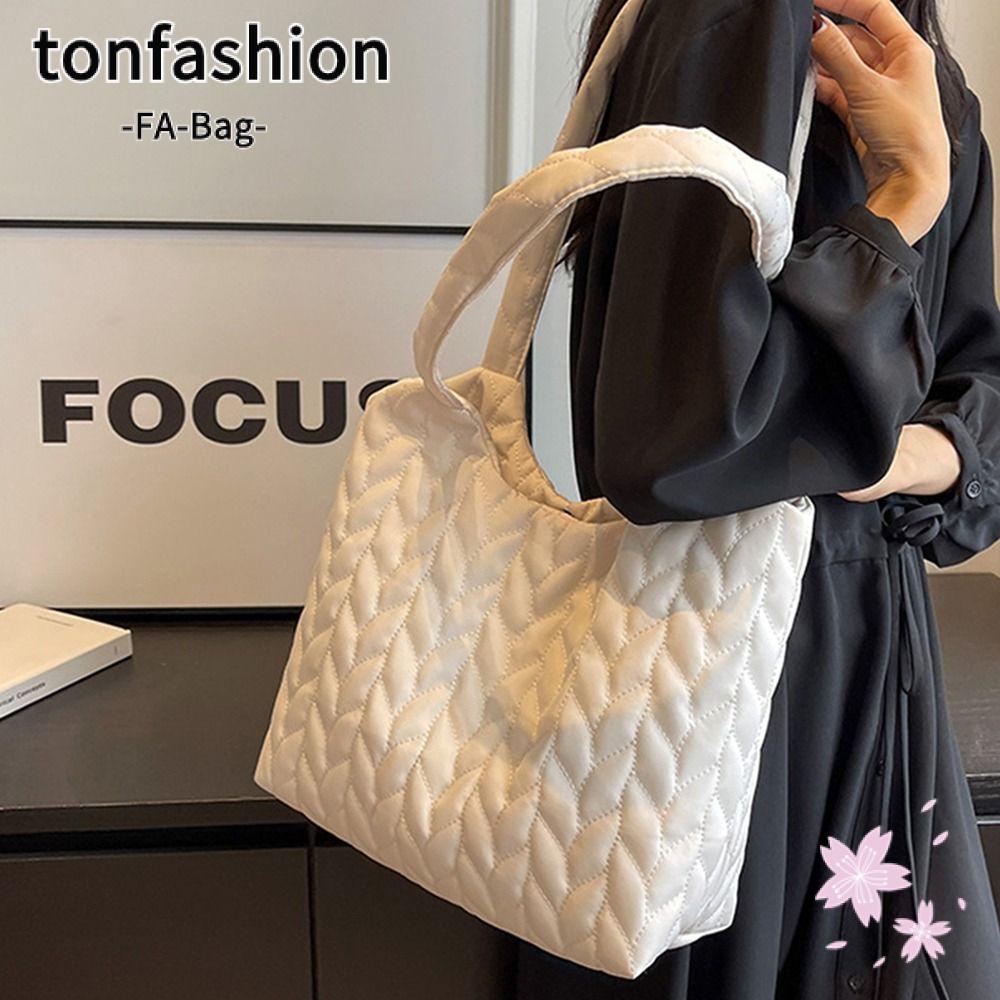 Tonfashion กระเป๋าสะพายไหล่ กระเป๋าถือ ผ้าฝ้าย ปักลาย ความจุขนาดใหญ่ สีพื้น สําหรับเด็กผู้หญิง
