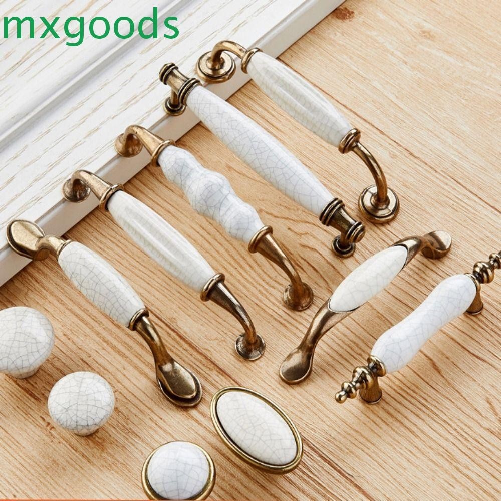 Mxgoods มือจับประตูตู้เสื้อผ้า ลิ้นชัก เซรามิค โลหะผสมสังกะสี สีขาวบรอนซ์ สไตล์วินเทจ
