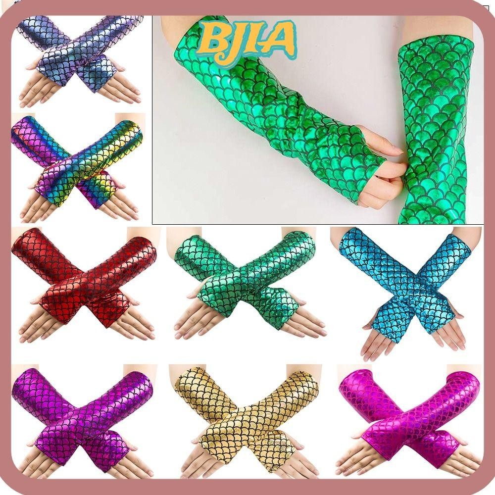 Bja ปลอกแขน เกล็ดปลา ถุงมือ ไร้นิ้ว ที่มีสีสัน แฟชั่น โกธิค ยาว ชุดนางเงือก