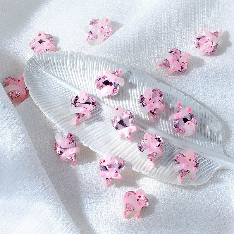 สติกเกอร์คริสตัล พลอยเทียม รูปงูน่ารัก สีชมพู สําหรับตกแต่งเล็บ 10 ชิ้น