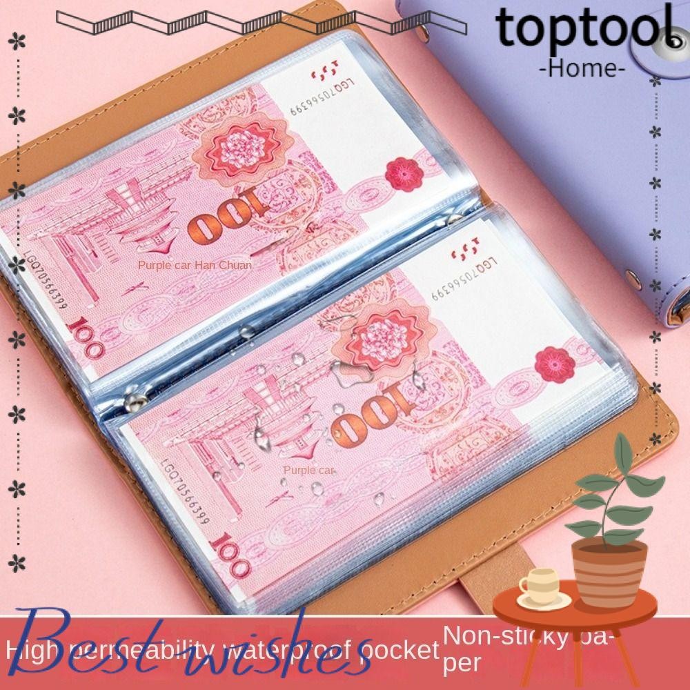 Toptool Mini Binder Saving Challenge, Save Money PU 100 ซองเงินประหยัดเกสร, ตลกกันน้ํานํากลับมาใช้ใหม่ความจุขนาดใหญ่ Saving Challenges หนังสือคู่