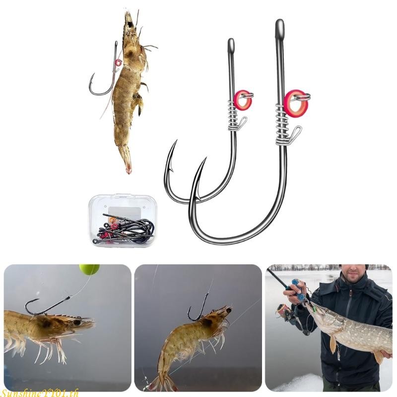 Sun 10 ชิ้นตกปลา Baitholder Hook ตะขอตกปลา Barbed Fishhook ตกปลาสดกุ้ง Fixing Hook พร้อมรู