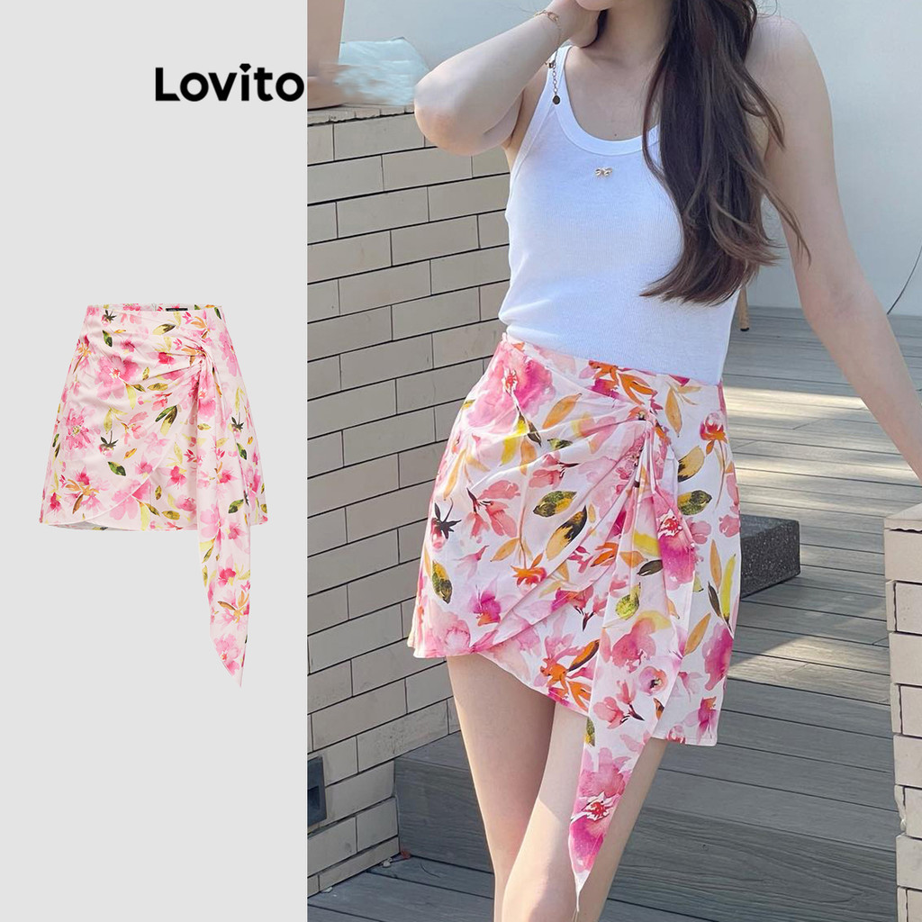 Lovito กระโปรงผู้หญิง ลายดอกไม้ แต่งระบาย สไตล์โบโฮ L89ED242(หลากสี)