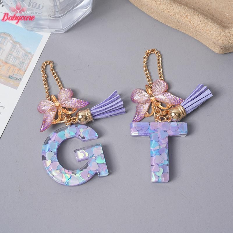 Byce> AZ Letter Charms ผีเสื้อสีม่วง sel เริ่มต้นพวงกุญแจกระเป๋าจี้ส่วนบุคคล Charm ถ้วยน้ําอุปกรณ์เสริมใหม่