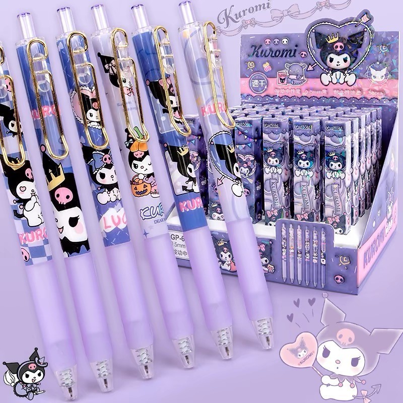 Kuromi ปากกาเป็นกลาง กล่องสุ่มปากกา 36 ด้าม ปากกาสีดำประเภทกด labubu/baby three