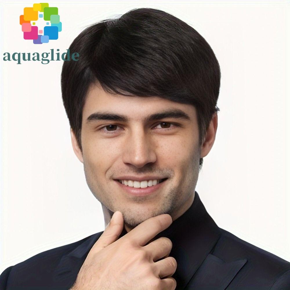 น้ํา วิกผมชายหล่อ, ส่วนด้านข้างวัยกลางคนวิกผมสั้นตรง, ฝาครอบหัวที่มองไม่เห็นต่อผมธรรมชาติวิกผมสีน้ําตาลผู้ชายใช้ทุกวัน