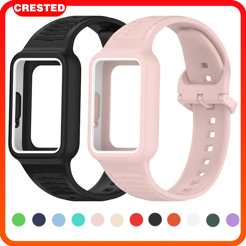 สายซิลิโคน for Huawei Band 10 9 8 7 NFC/ Samsung Galaxy Fit 3 ยางกีฬาหน้าจอป้องกันฟิล์มกันชนอุปกรณ์เสริมสายคล้องคอ