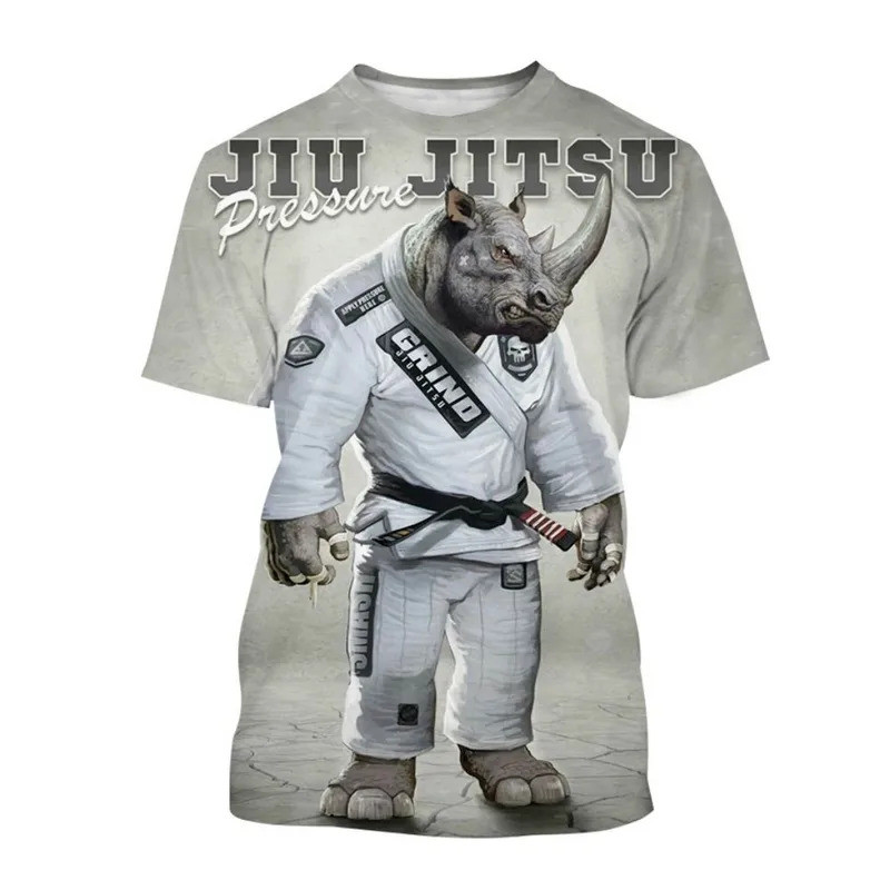 เสื้อยืดผู้ชาย BJJ Jujitsu ผู้ที่ชื่นชอบ Wrestle เสื้อผ้าแฟชั่น 3D สัตว์รูปแบบขนาดใหญ่เสื้อยืดลําลอง