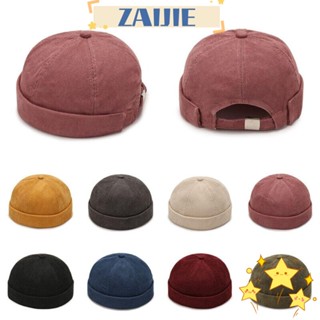 Zaijie24 หมวกทรงกลม, หมวกฮิปฮอป ผ้าฝ้าย สีพื้น, หมวกผ้าลูกฟูก ปรับได้ หมวกกะโหลก