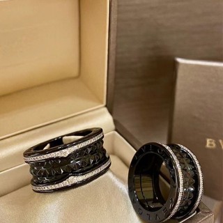 Bulgari แหวนเหล็กไทเทเนียม ประดับเพชร สีดํา สีส้ม สําหรับผู้ชาย gp831