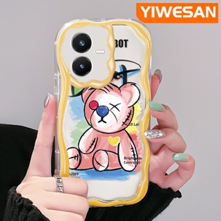 เคสโทรศัพท์มือถือแบบนิ่ม ใส กันกระแทก ลายการ์ตูนหมีน่ารัก สีชมพู สําหรับ VIVO Y22 Y22s