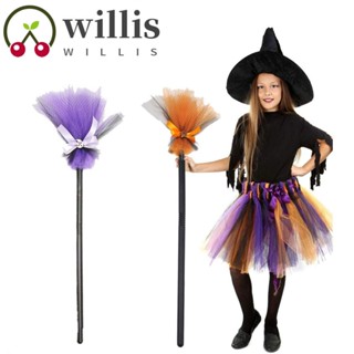 Willis ไม้กวาดแม่มดปลอม พลาสติก สีม่วง สีส้ม ถอดออกได้ สําหรับปาร์ตี้ฮาโลวีน