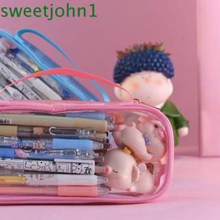 Sweetjohn กระเป๋าดินสอ ลายการ์ตูนน่ารัก สีโปร่งใส สําหรับใส่เครื่องเขียน โรงเรียน