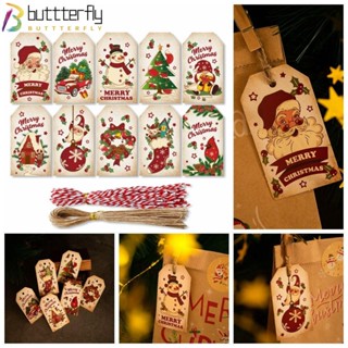 Buttterfly ป้ายแขวน ลายการ์ตูนซานตาคลอส สโนว์แมน แฮนด์เมด DIY สําหรับแขวนตกแต่งปาร์ตี้คริสต์มาส 50 100 150 ชิ้น