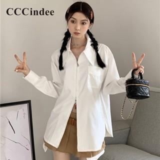 Cccindee ใหม่ เสื้อโปโลแขนยาว คอโปโล ทรงหลวม สีพื้น เข้ากับทุกการแต่งกาย แฟชั่นสําหรับผู้หญิง 2023