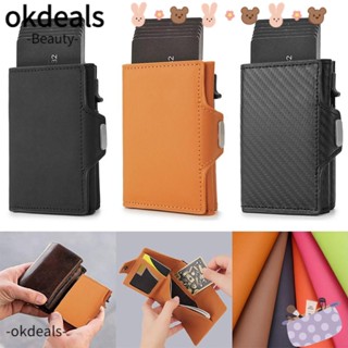 Okdeals กระเป๋าใส่บัตรเครดิต RFID หนัง PU คาร์บอนไฟเบอร์ หรูหรา พร้อมคลิปหนีบเงิน สไตล์นักธุรกิจ สําหรับผู้ชาย