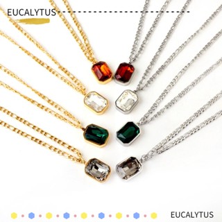 Eutus สร้อยคอโซ่ จี้คริสตัล ทรงสี่เหลี่ยม สีขาว สีเขียว สีแดง สําหรับผู้หญิง