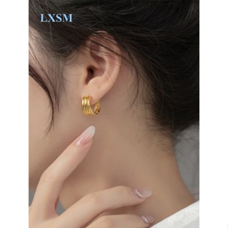 Lxsm Love2Self E418 ต่างหูห่วงทอง 14K หลายชั้น สไตล์วินเทจ สําหรับผู้หญิง