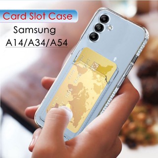 for Samsung Galaxy A20 A30 A30s A50 A50s A21s A31 A51 A71 Clear Silicone Card Slot Holder Case Soft TPU Wallet Back Cover Shockproof Transparent Casing Airbag Phone Shell Camera Protection