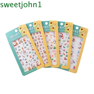 Sweetjohn สติกเกอร์ ลายการ์ตูนเกล็ดหิมะ และนก แบบนูน สําหรับตกแต่งเล็บ DIY