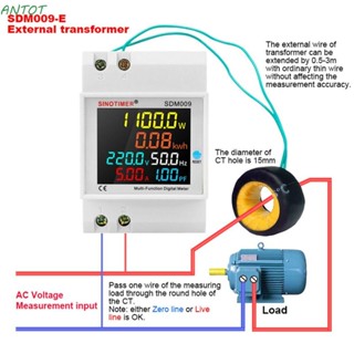 Antot โวลต์มิเตอร์ดิจิทัล AC 220V 110V 380V 100A หน้าจอ LCD วัดพลังงานไฟฟ้า