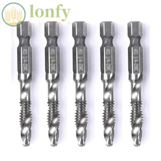 Lonfy ชุดดอกต๊าปเกลียว เมตริก อิมพีเรียล 1/4-20NC HSS สีเงิน สําหรับงานโลหะ 5 ชิ้น